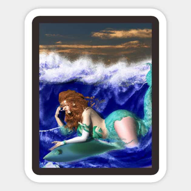 The Mermaid sleeping in the ocean waiting humans who love the ocean and nature Sticker by OMjan